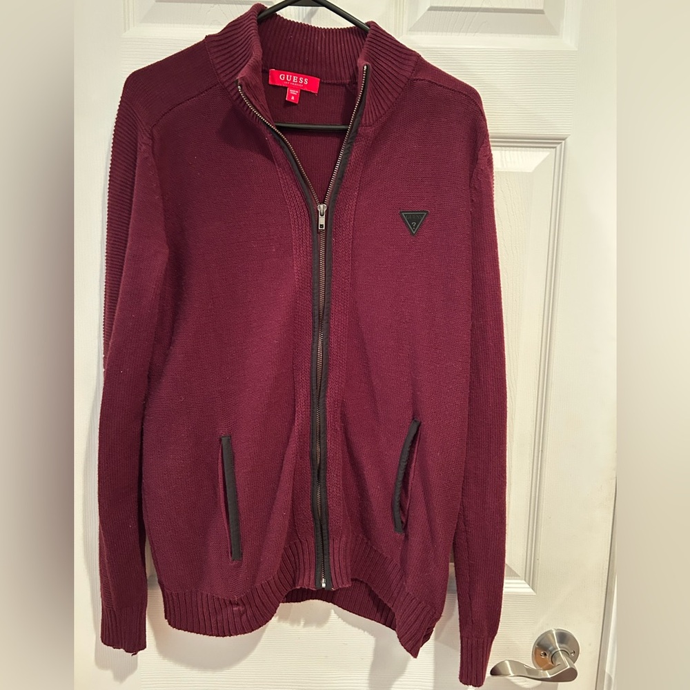 GUESS Men's Burgundy zippered Sweater